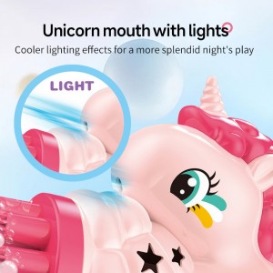 16 Hole Electric Unicorn Bubble Gun Toy with Light and 60ml Bubble Solution