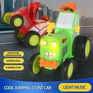 Rechargeable Children Remote Control Jumping Car Magic Flip Rolling Vehicle Toy Crazy Rc Stunt Car for Kids with Light and Music
