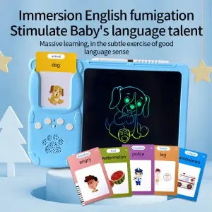 Kids Cognitive Card Machine Electronic English Learning Device Toddler Educational Talking Flash Cards with LCD Drawing Tablet