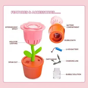 Flower Bubble Blower Machine with Music & LED Lights – Outdoor/Indoor Party Decor (4 Floral Designs)