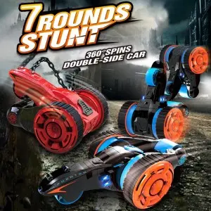 360 Degrees Rotation Remote Control Vehicle Toys USB Rechargeable Deformation Rc Stunt Car with Cool Light