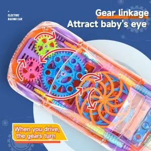 Children Transparent Electric Universal Racing Car Toy Battery Operated Plastic Rotating Concept Gear Car Toys With Music Light