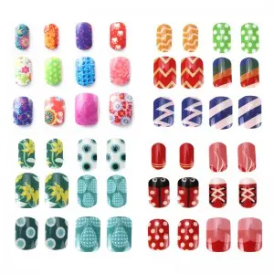 Children Artificial False Nail Tips Kids Exquisite Nail Stickers for Girls Kids Nail Art Decoration