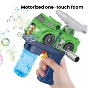 2-in-1 Plastic DIY Screws Assembling Truck Airplane Toys Bubble Gun Blaster for Kids STEM Education & Summer Outdoor Play