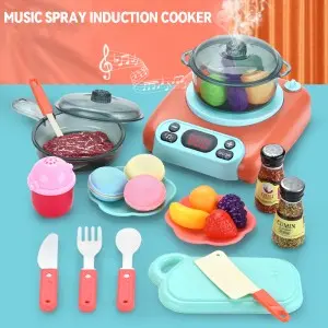 51pcs Pretend Play Music Light Spray Induction Cooker Simulation Tableware Kitchenware Kitchen Food Toy Cooking Set for Kids