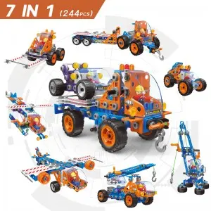 244PCS Road Emergency Repair Vehicle Model Toy Kids Creative Screw Nut Take Apart Car Helicopter DIY Building Block Kit Truck
