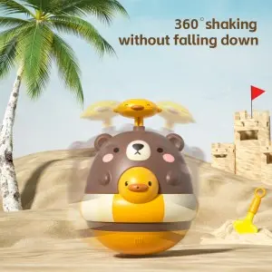 Infant Indoor Cartoon Roly-Poly Tumbler Toy Toddler Bathtub Water Sprinkler Gun Machine Cute Baby Pressing Bear Water Squirt Toy