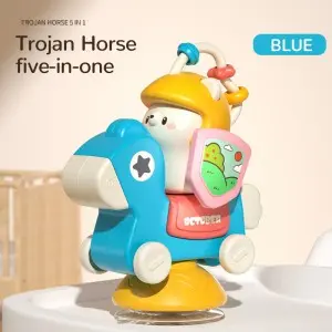 5-In-1 Baby Removable Rocking Horse Toy Sucker Rotating Windmill Cute Slide Car Infant Bath Toy Toddler Sensory Dining Table Toy
