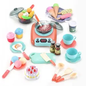 51pcs Pretend Play Music Light Spray Induction Cooker Simulation Tableware Kitchenware Kitchen Food Toy Cooking Set for Kids