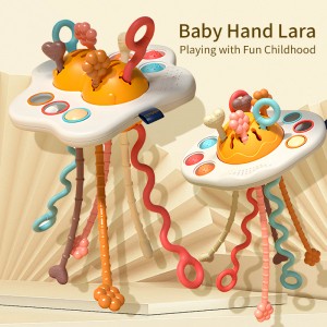 Infant Sensory Double Egg Yolk Pull Push Toy Teething Toys Hand Finger Development Baby Montessori Poached Egg Pull String Toy