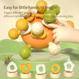 Infant Cute Bunny Rattle Teether Baby Sensory Grasping 360 Degrees Rotating Cartoon Rabbit Soft Hand Grab Ball Toy with Sound