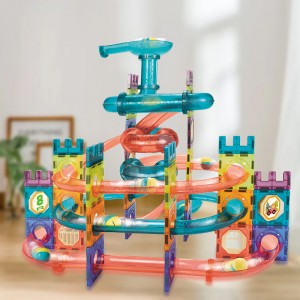 Deluxe 3D Clear Magnetic Tiles Building Block Castle Kids Education Indoor Construction Game Ball Marble Run Race Track Toy Set