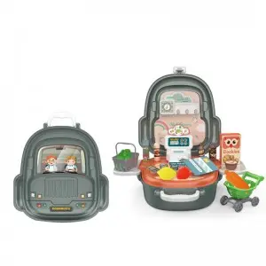 36 PCS Backpack Supermarket Checkout Toy Set Interaction Cashier Customer Role Play Game Mini Shopping Cart