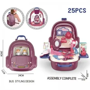 25 PCS Plastic Fashional Girls Cosmetic Beauty Play Set Kids Make Up Dress Up Toy with Backpack
