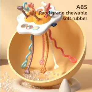 Infant Sensory Double Egg Yolk Pull Push Toy Teething Toys Hand Finger Development Baby Montessori Poached Egg Pull String Toy