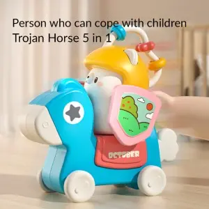 5-In-1 Baby Removable Rocking Horse Toy Sucker Rotating Windmill Cute Slide Car Infant Bath Toy Toddler Sensory Dining Table Toy