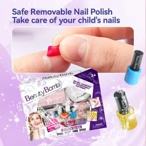 Girls Nail Polish Kit Glitter Powder False Nails Non-Toxic Kids Manicure Set with Electric Dryer