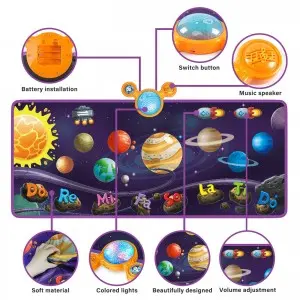 Foldable Space Planet Electronic Dance Pad – Toddlers Touch Play, Early Ed Q&A Interactive Music Mat for Kids