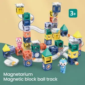 Kids montessori Magnetic Tiles Building Blocks DIY Assembling Rolling Ball Racing Track Toys Equipped with Dolls