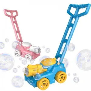 Kids Summer Outdoor Backyard Gardening Beach Swimming Toys Electric Automatic Light up Hand Push Lawn Mower Bubble Machine Toys