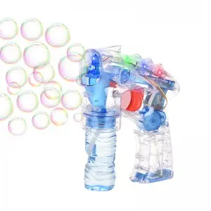 Summer Outdoor Battery Operated Lighting Transparent Space Bubble Blower Gun Kids Automatic Bubble Gun with Bottle Solution