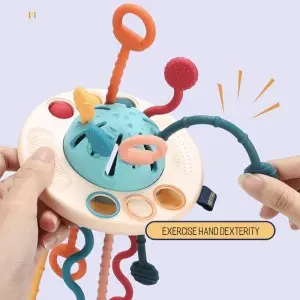 Best Selling Silicone Baby Teething Strings UFO Flying Saucer Puller Interactive Montessori Sensory Toys for Babies 6-12 Months
