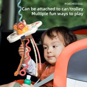 Infant Sensory Double Egg Yolk Pull Push Toy Teething Toys Hand Finger Development Baby Montessori Poached Egg Pull String Toy