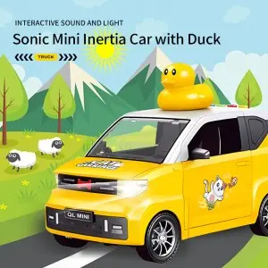Kids Plastic Friction Powered Police Vehicle Model Duck Decorative Sound & Light Mini Inertial Car Toy with Children Songs