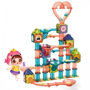 Parent-child Interactive Magnetique Construction Building Block Marble Run Ball Race Track Montessori Magnetic Tile Slot Toys