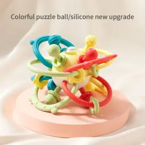 Infant Teething Relief Chew Toy Newborn Easy Grasp Ball Teether Developmental Activity Sensory Silicone Rattles Baby Toys