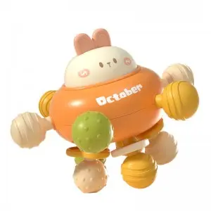 Infant Cute Bunny Rattle Teether Baby Sensory Grasping 360 Degrees Rotating Cartoon Rabbit Soft Hand Grab Ball Toy with Sound