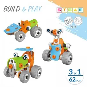 62PCS Child Educational DIY Assembly 3D Vehicle Puzzle Model Toys STEM Intellectual Plastic Building Block Play Kit for Kids
