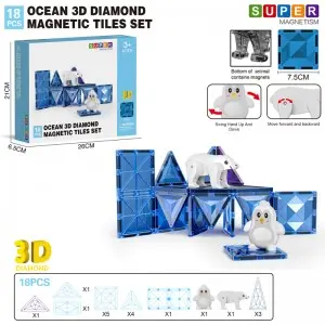 Wholesale Kids DIY Marine Animal Magnetic Tiles Toy Building Block Set 3D Diamond Ice and Snow Ocean Series