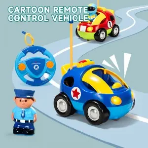 Electric Music Lights Cartoon Rc Police Car Race Car Toddler Boys And Girls Gift Steering Wheel Remote Control Car Toys for Kids