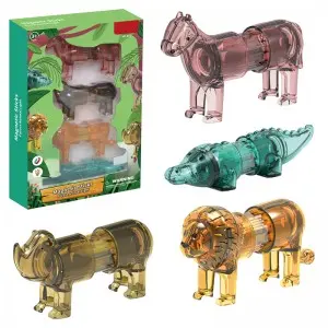 Forest Animals Magnetic Building Tile Toy Set Preschool Kids Educational Magnet Blocks 3D Crystal Light