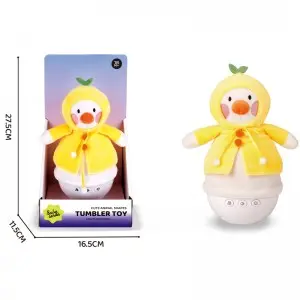 Cuddly Tumbler Toy with 6 Soothing Songs & LED Lights – Rabbit/Bear/Dino Plush Gift for Kids