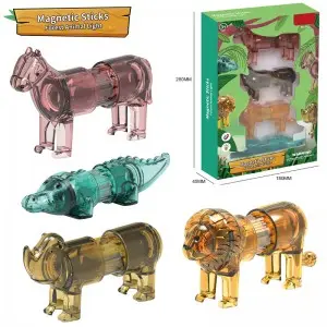 Forest Animals Magnetic Building Tile Toy Set Preschool Kids Educational Magnet Blocks 3D Crystal Light