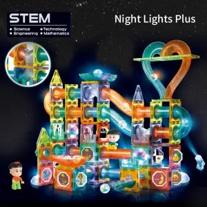 Funny Marble Run Ball Game Magnetic Race Track Building Blocks with Light