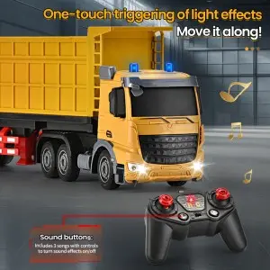 Kids 1:20 Scale Simulation Transport Vehicle Container Truck Dump Truck Remote Control Engineering Truck Toys with Light & Music