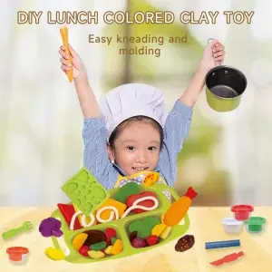 Children Pretend Play DIY Lunch Food Modeling Clay and Tools Toy Kit Non Toxic Colorful Plasticine Educational Play Dough Set for Kids