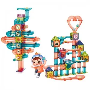 Deluxe 3D Clear Magnetic Tiles Building Block Castle Kids Education Indoor Construction Game Ball Marble Run Race Track Toy Set