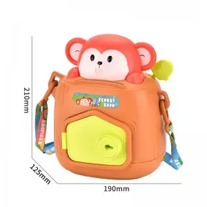 Baby Plastic Coin Money Saving Box Key Unlocking Cartoon Monkey Piggy Bank Toys with Adjustable Straps for Kids Boys and Girls