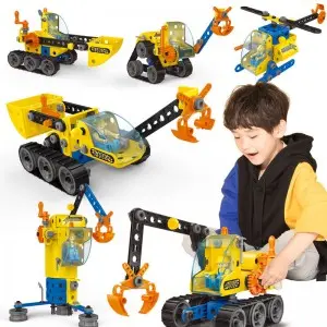117PCS 6-in-1 City Construction Truck Inertia Model DIY Building Kit Excavator Children Hand on STEM Engineering Toys for Kids
