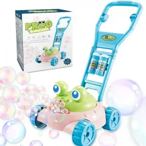 New Cartoon Frog Lawn Mower Bubble Cart Juguetes De Burbujas Summer Outdoor Electric Musical Bubble Machine Toys for Kids