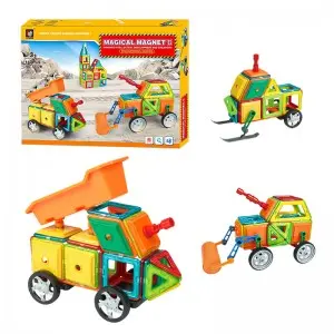 DIY Engineering Vehicle Magnetic Tiles Toy Kids Fine Skills Training Magnet Assembly Block Set