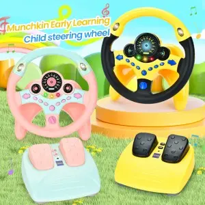 Montessori Sensory Driving Toy – 360° Steering Wheel & Pedals with Suction Cup, Vibrant Yellow/Pink for Ages 3-6