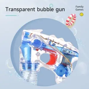 Summer Outdoor Battery Operated Lighting Transparent Space Bubble Blower Gun Kids Automatic Bubble Gun with Bottle Solution
