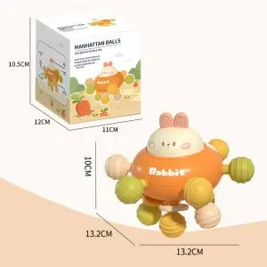 Infant Cute Bunny Rattle Teether Baby Sensory Grasping 360 Degrees Rotating Cartoon Rabbit Soft Hand Grab Ball Toy with Sound