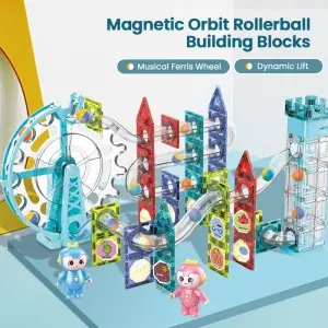 Luminous Magnetic Tiles Assembling Marble Run Ball Track Block Toy with Music & Light