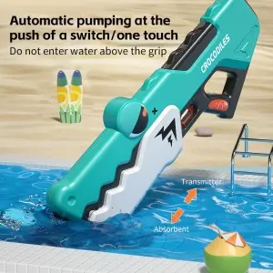 Summer Outdoor Green Cartoon Water Sprayer Pink Water Squirt Gun Plastic Electric Crocodile Water Gun Toy with Swimming Goggles